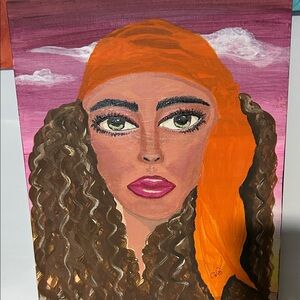 Vibrant Portrait Painting with Orange Headscarf